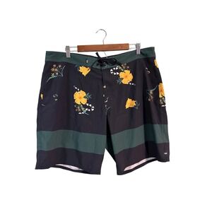 Vans Mens Floral‎ Board Shorts Swim Trunks Size 38 Black Yellow Snake